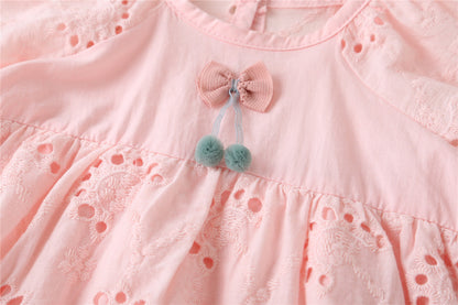 Baby Girl 1pcs Solid Color Hollow Carved Design Bow Onesies Dress-20