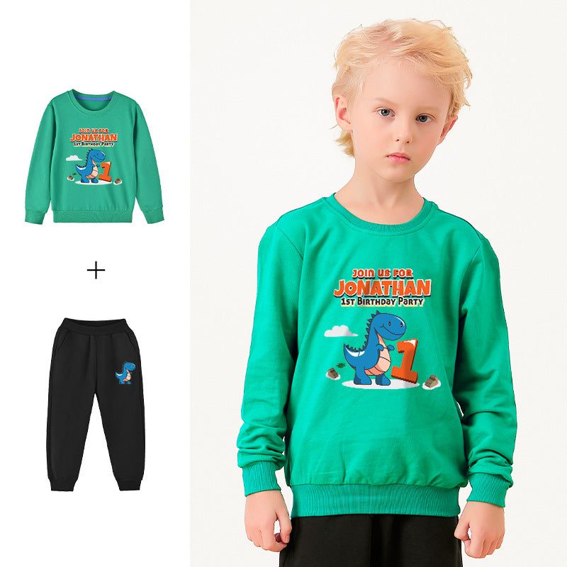 Baby Boy Cartoon Dinosaur Print Pattern Hoodie Combo Trousers Cotton 1 Pieces Sets-0