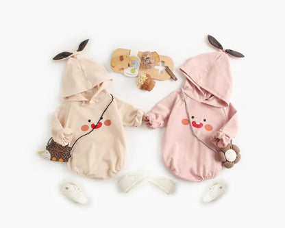 Baby Cartoon Pattern Korean Style Onesies With Hat-0