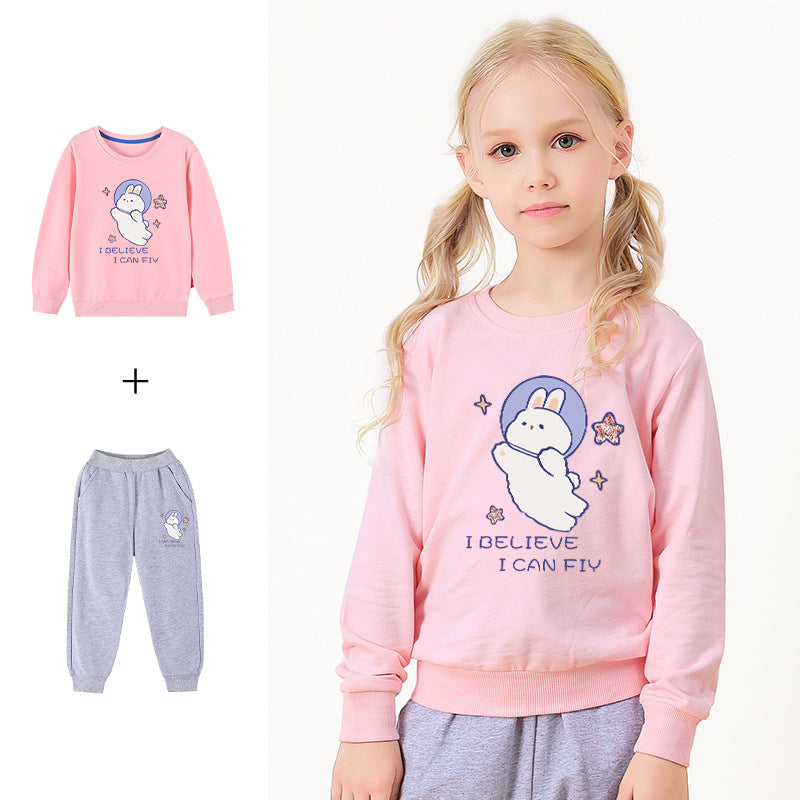 Baby Girl Cute Bunny Graphic Hoodie Combo Loose Trousers Soft Cotton Sets-0