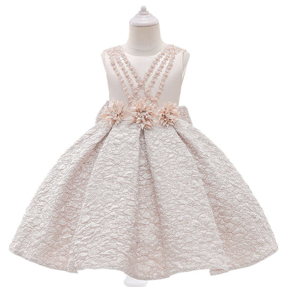 Baby Girl Flower Patched Design Solid Color Sleeveless Princess Formal Dress-3