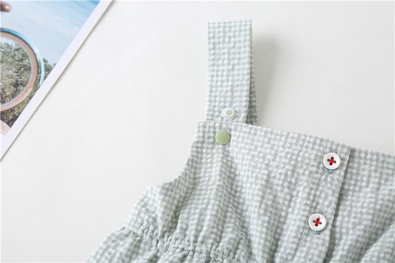 Baby Girl 1pcs Plaid Graphic Strawberries Embroidery Snap Button Jumpsuit &amp; Solid Tee Sets-23