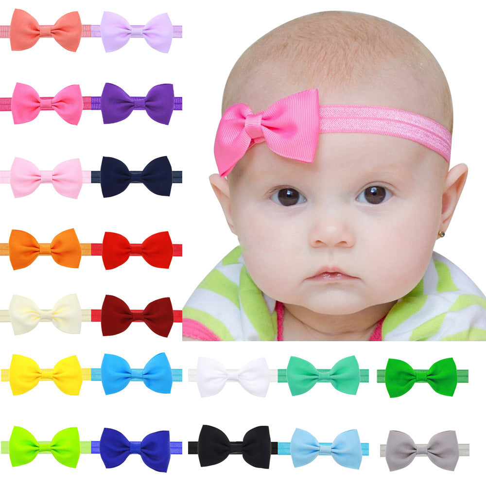 Newborn Baby Small Size Bow Patched Pattern Solid Color Elastic Headband-0