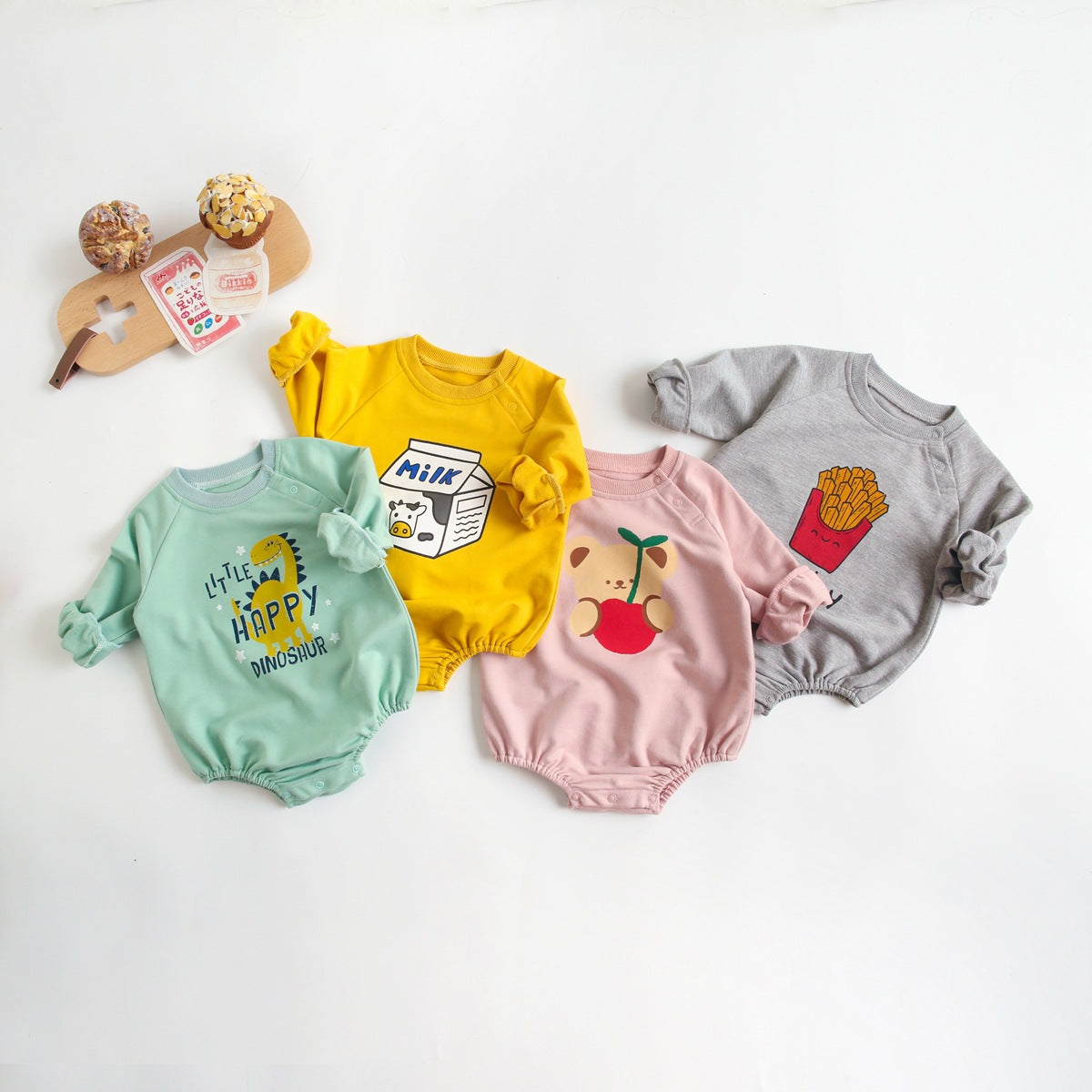 Newborn Baby Cartoon Graphic Shoulder Buckle Design Soft Onesies Bodysuit-0