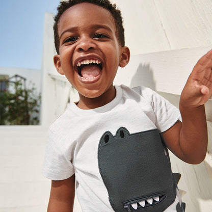 Boys’ Dinosaur Design T-Shirt With Pocket In European And American Style For Summer-2