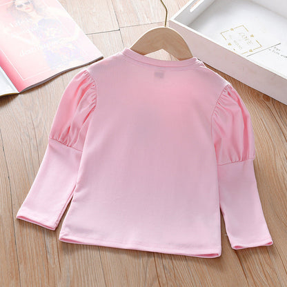 Baby Girl Solid Color Ruffle Design Spring Autumn Shirt-1