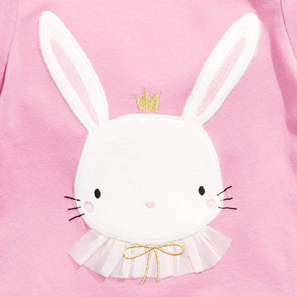 Baby Girl Rabbit Cartoon Pink Short Sleeve O-Neck Cotton Summer T-Shirt-2