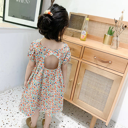 Best Selling Summer Baby Kids Girls Dense Floral Pattern Short Sleeves Dress-3