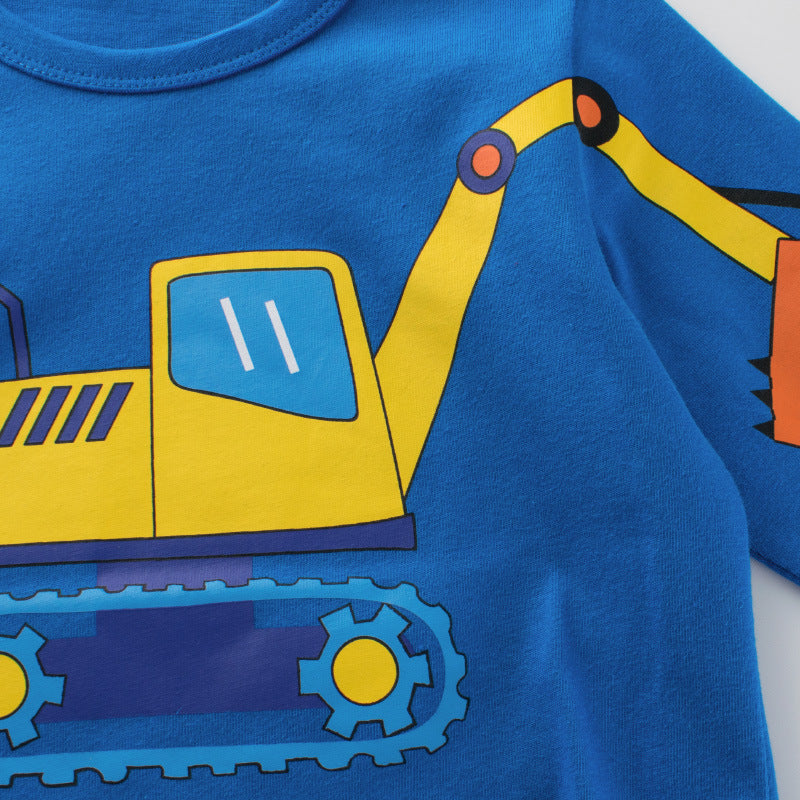 Baby Boy Cartoon Excavator Pattern Long Sleeve Cotton Shirt-2