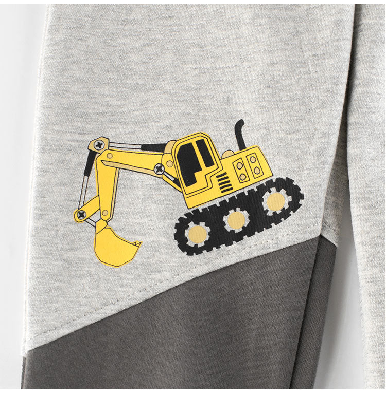 Children Boys Excavator Descending Cartoon Sports Trousers With Pockets-2