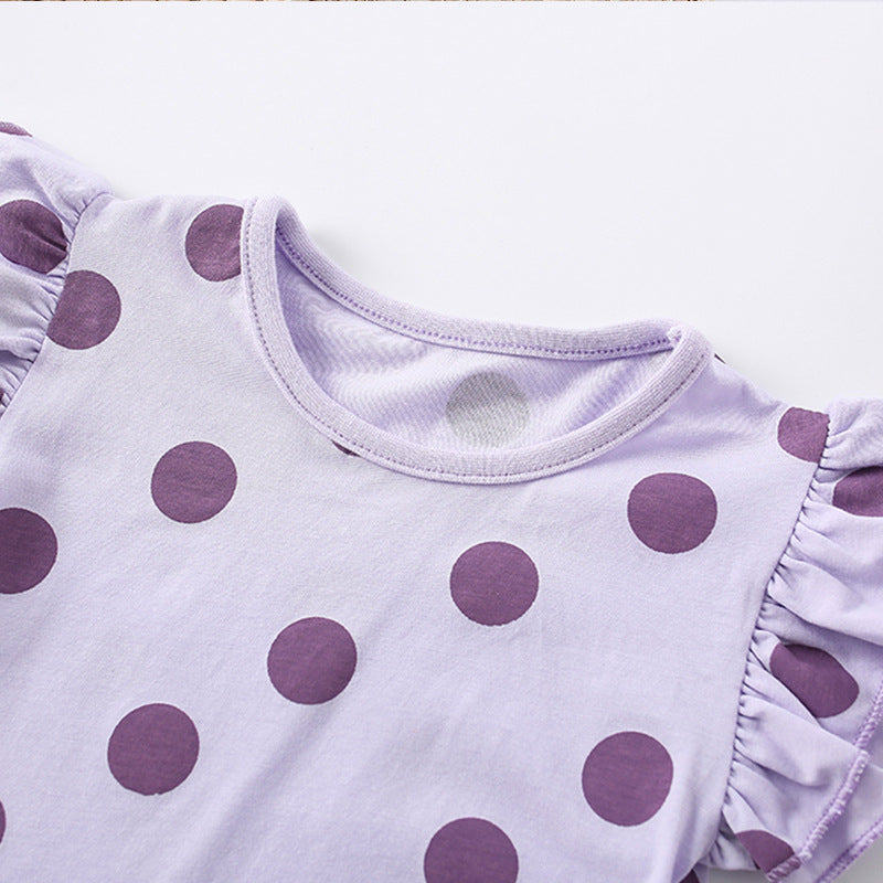 Summer Baby Kids Girls Purple Polka Dots Top And Shorts Clothing Set-2