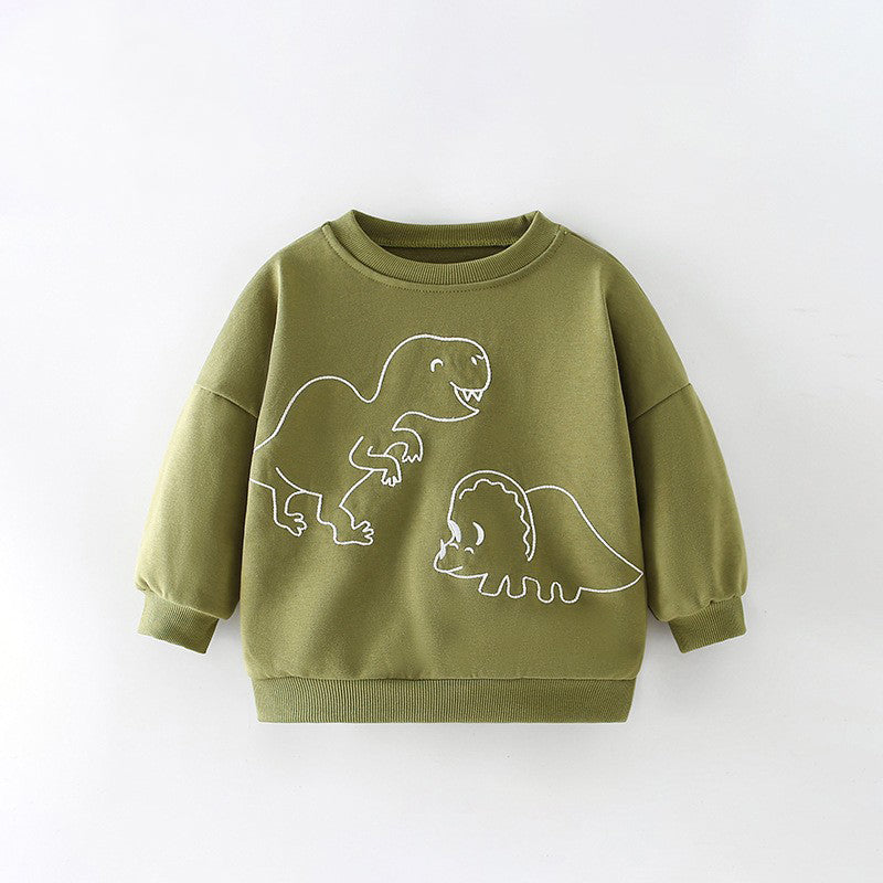 Boys Cartoon Pattern Printing Crew Neck Casual Pullover-1