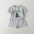 Baby Cartoon Animal & Slogan Pattern Short Sleeved Tee Combo Solid Shorts Sets-2