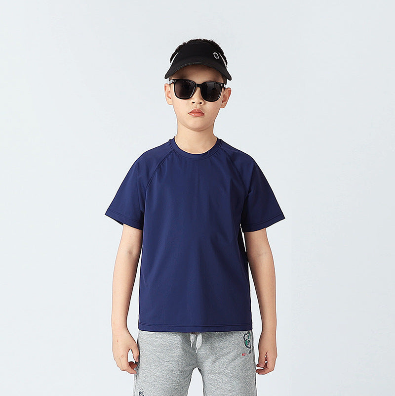 Boys And Girls Solid Color Elastic Quick Dry Sportswear T-Shirt In European And American Style-2