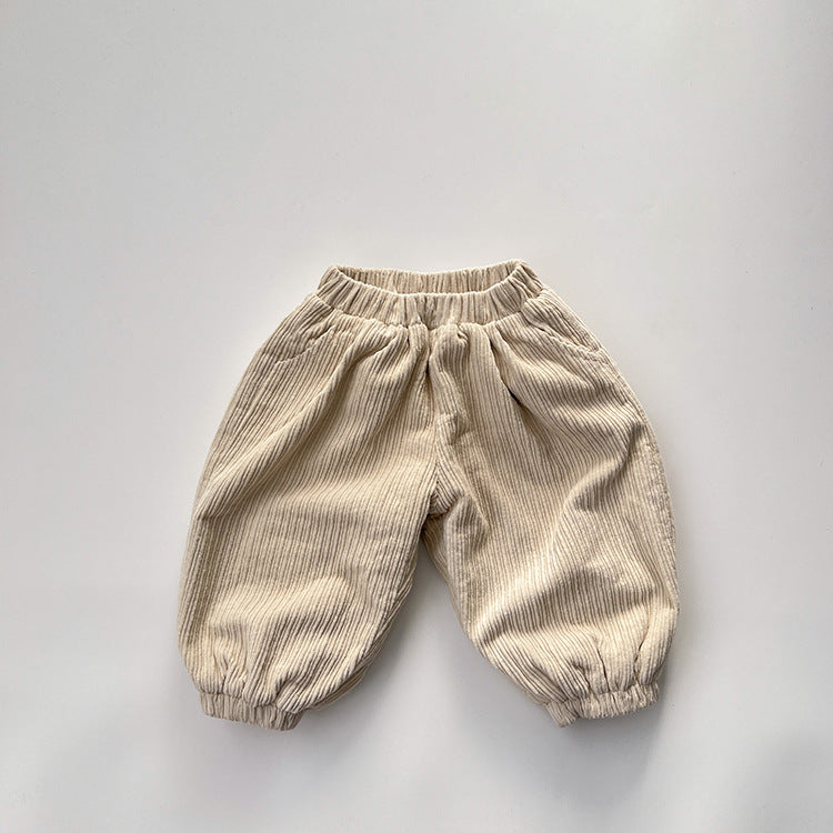 Baby Solid Color Corduroy Fabric Loose Lantern Pants In Autumn-1