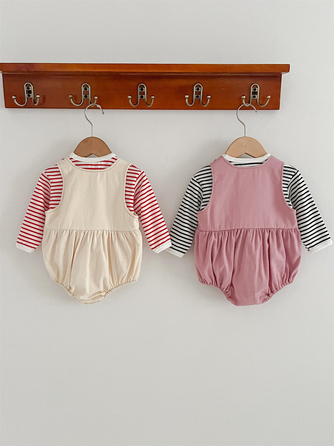 Baby Girls Cute Teddy Overalls Onesie And Striped Top Set-1