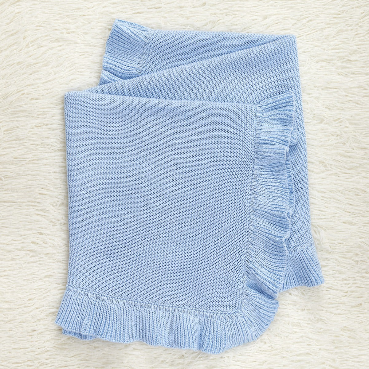 New Arrival Knitted Baby Blanket With Ruffle Trim Design: New Solid Color Pure Cotton Collection For All Seasons-1