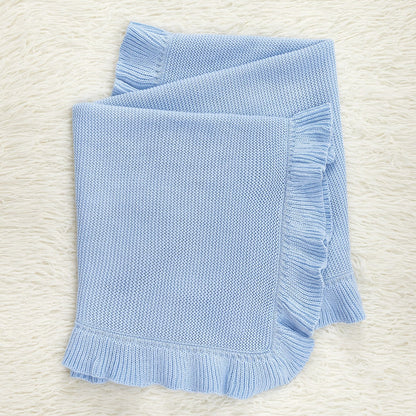 New Arrival Knitted Baby Blanket With Ruffle Trim Design: New Solid Color Pure Cotton Collection For All Seasons-1