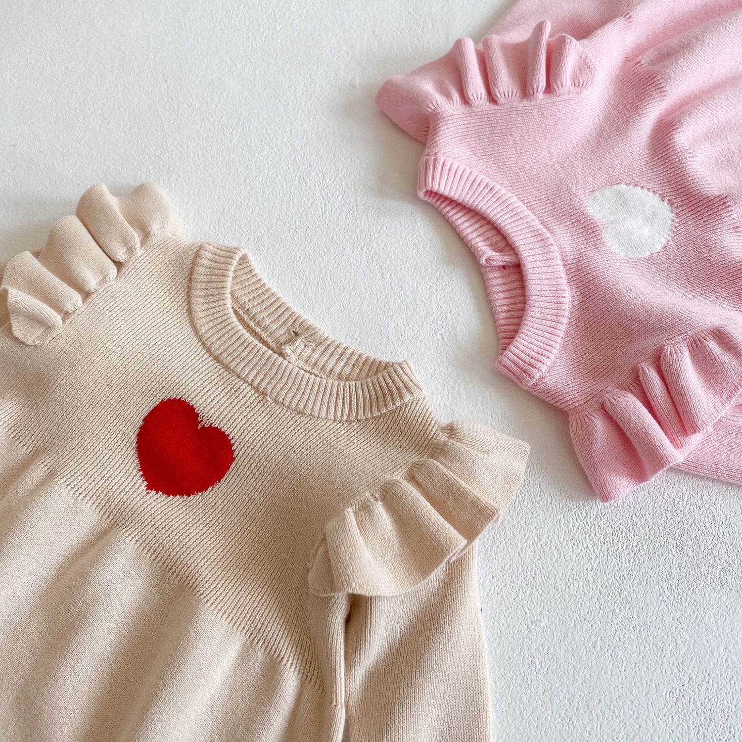 Baby Girl 1pcs Heart Embroidered Pattern Ruffle Long Sleeve Knit Onesies-1