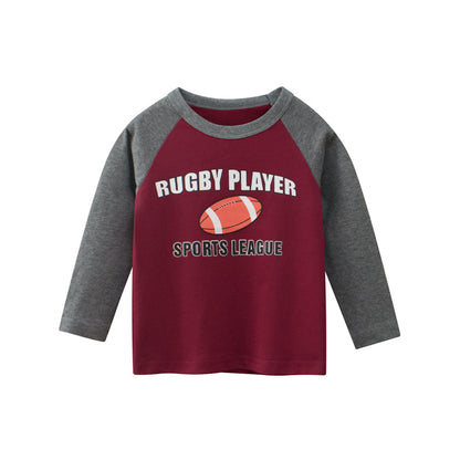 Boys Rugby Player Print Patchwork Shirt-2