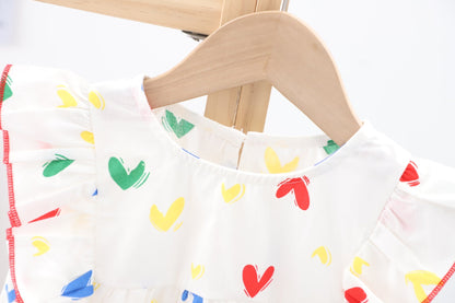 Baby Girl Heart Print Ruffle Design Sleeveless Dress In Summer-2