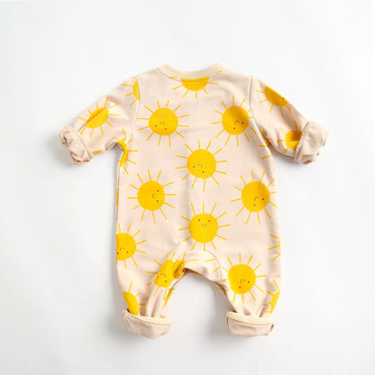 Baby Cartoon Sun Pattern Snap Button Long Sleeved Romper In Spring &amp; Autumn-2