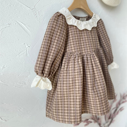 New Autumn Infant Baby Girl Grid Design Dress &amp; Onesie-1