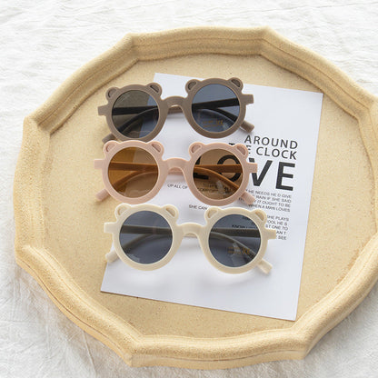 Girls Solid Color Cartoon Shape Round Frame Frosted Sunglasses-2