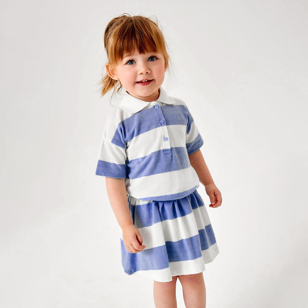 Baby Girl Striped Pattern Polo Neck Shirt With Skirt Sets In Summer-2