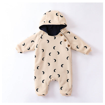 Baby Unisex Moon Print Cotton Padded Thickened Winter Hoodie Romper-2