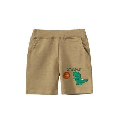 Dinosaur Pattern Solid Color Summer Shorts-2