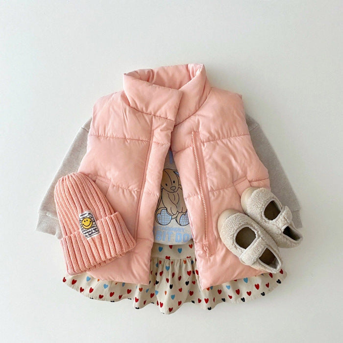 Baby Solid Color Quilted Thickened Vest Coat In Winter-2