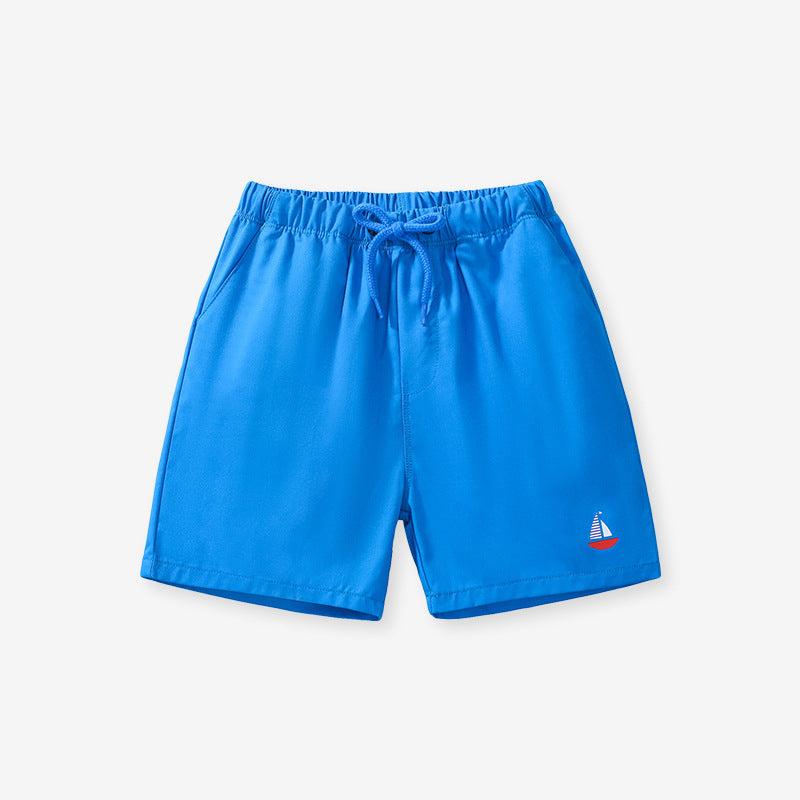 Boys Solid Soft Cotton Casual Style Shorts With Sailboat Logo-2