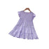 Summer Kids Girls Purple Fly Sleeves Crew Neck Butterfly Print Dress-0