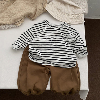 Baby Striped Graphic Long Sleeve Soft Cotton Loose Shirt-1