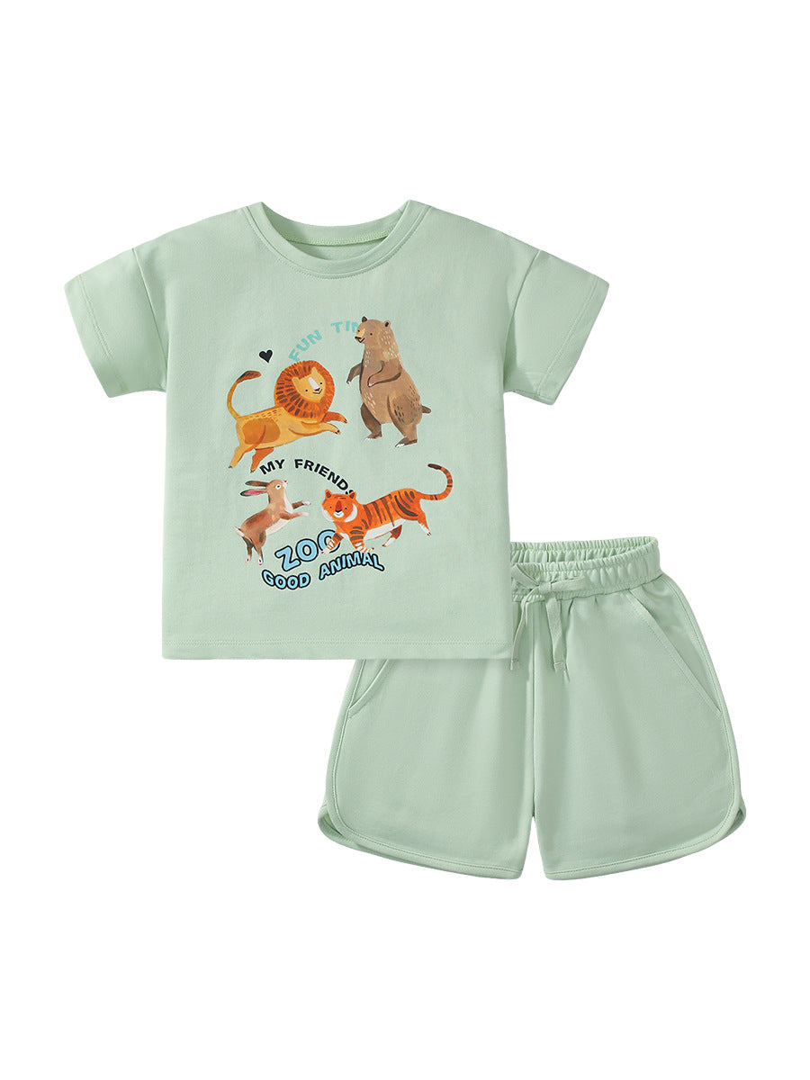 Summer Baby Kids Girls Animals Cartoon Print T-Shirt And Shorts Clothing Set-1