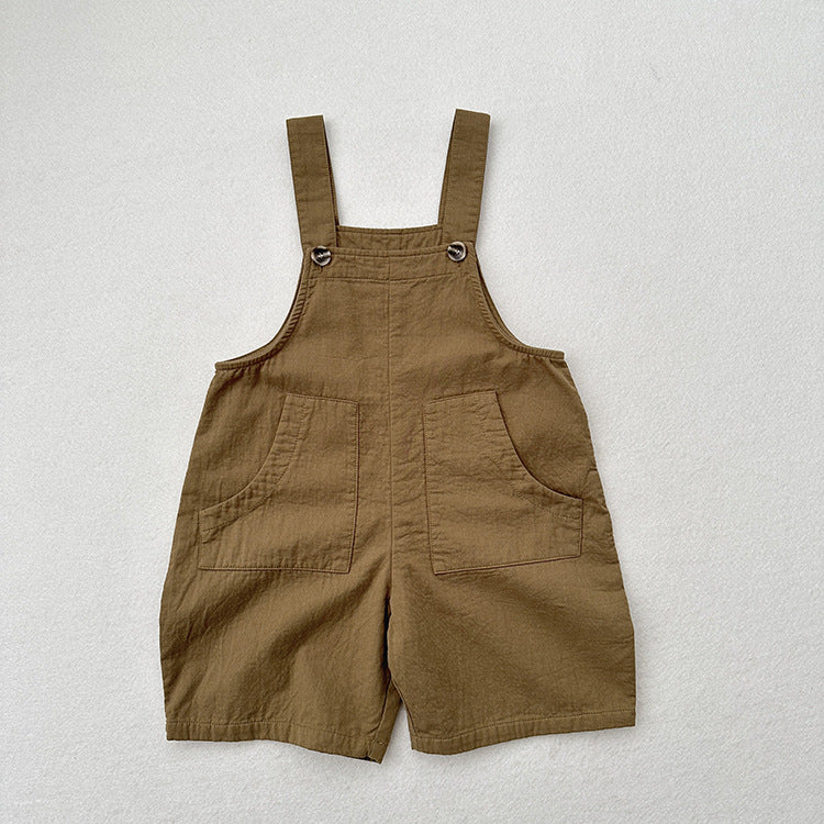 New Arrival Summer Baby Kids Unisex Solid Color Cotton Overalls-2