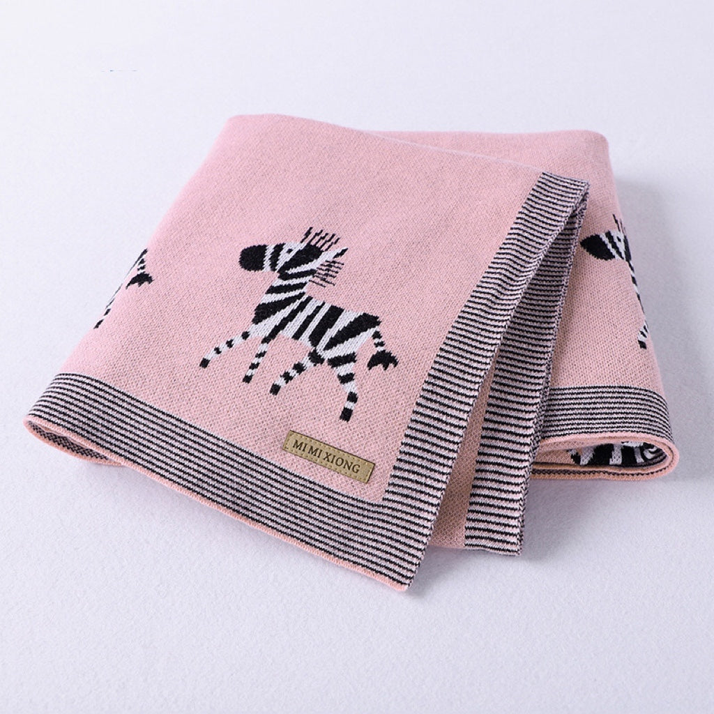 Kids Cartoon Animal Embroidery &amp; Striped Pattern Pure Cotton Blanket-2