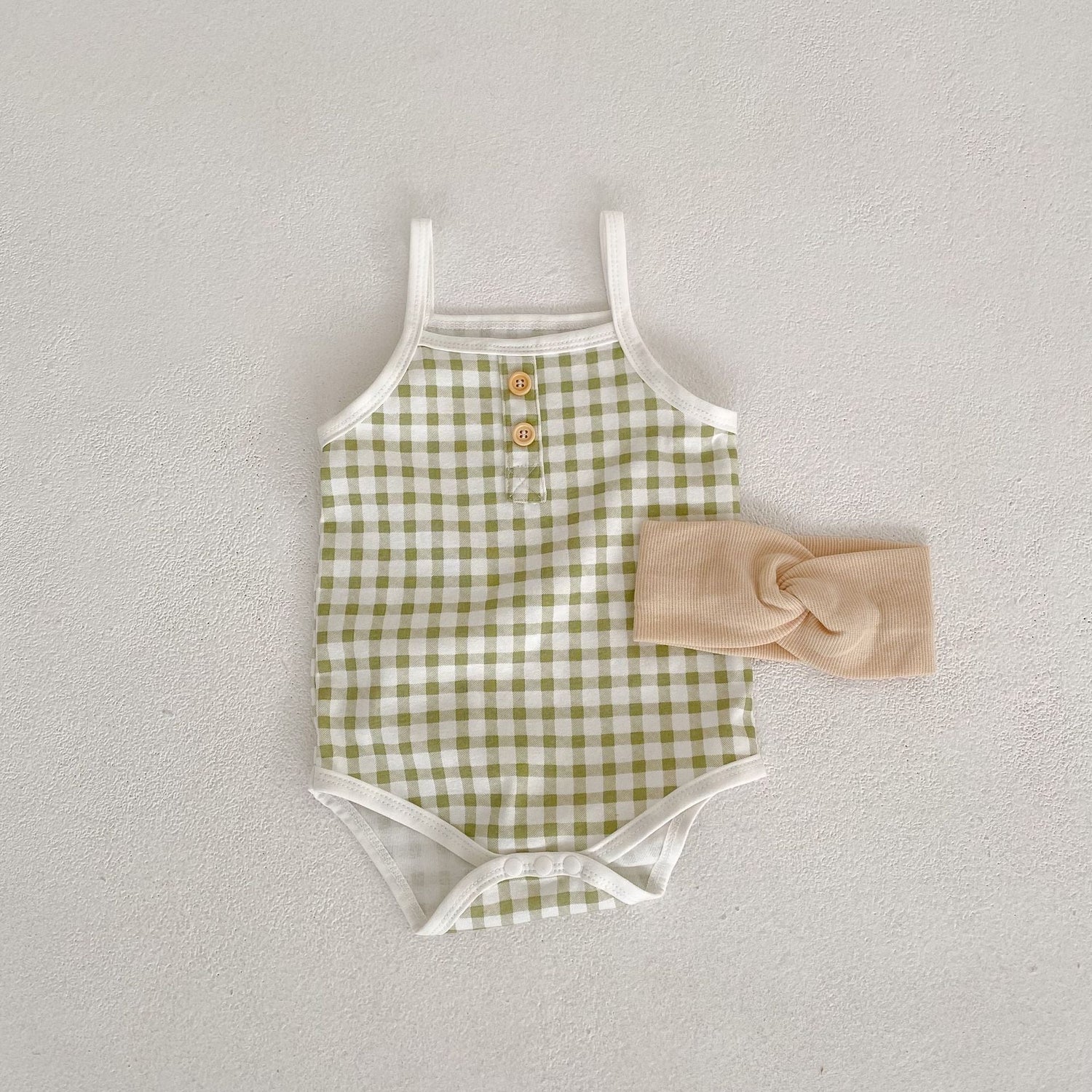 Baby Plaid Pattern Sling Colorblock Summer Onesies-1