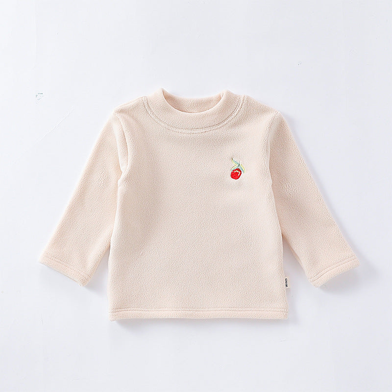 Baby Girls Kids Orlon Fleece Fruit Embroidery Logo Crew Neck Long Sleeve Pullover-2