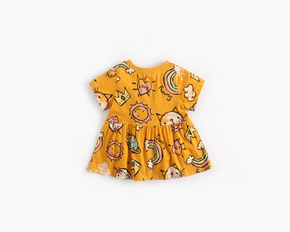 Baby Girls Cartoon Print Short-Sleeved O-Neck Dress In Summer-1