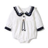 Baby Girl Solid Color Tie Dye Patched Design Doll Neck Sailor Style Onesies Bodysuit-2