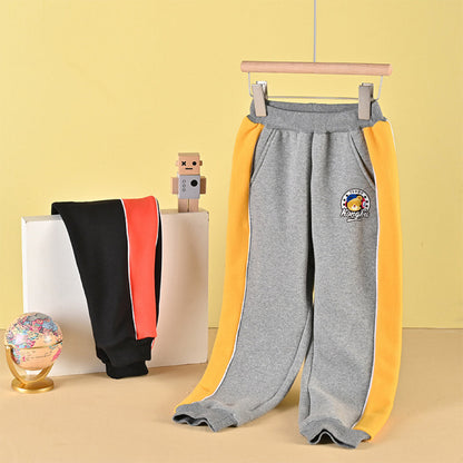 Baby Twill Fleece Side Patchwork Design Teething Sweatpants-2