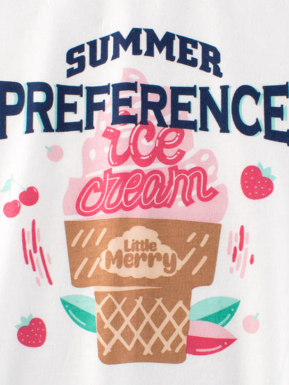 Ice-Cream Cartoon Print Girls’ T-Shirt In European And American Style For Summer-4