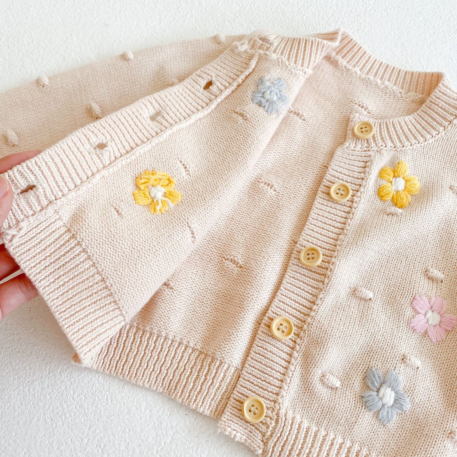 Baby Girl Floral Embroidered Graphic Button Front Design Knitted Cardigan-2