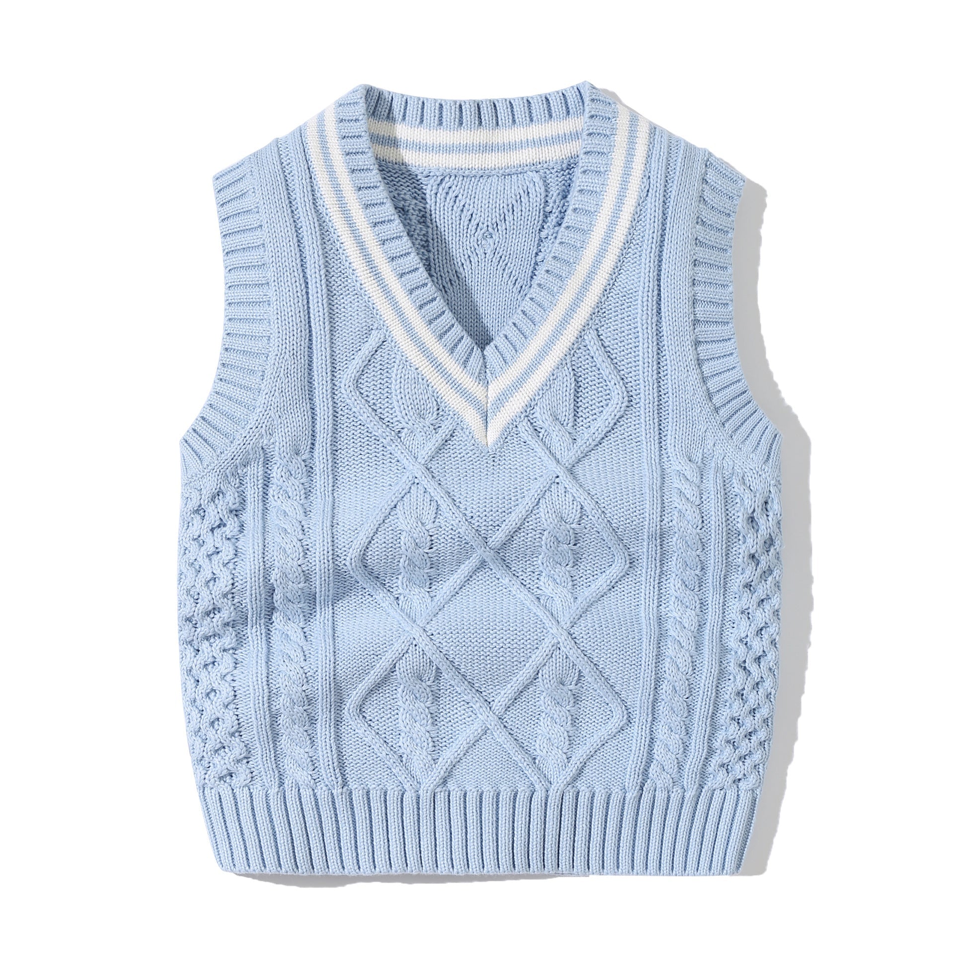 Baby Crochet Knitting Pattern Striped V-Neck Design College Style Sleeveless Vest Sweater-2