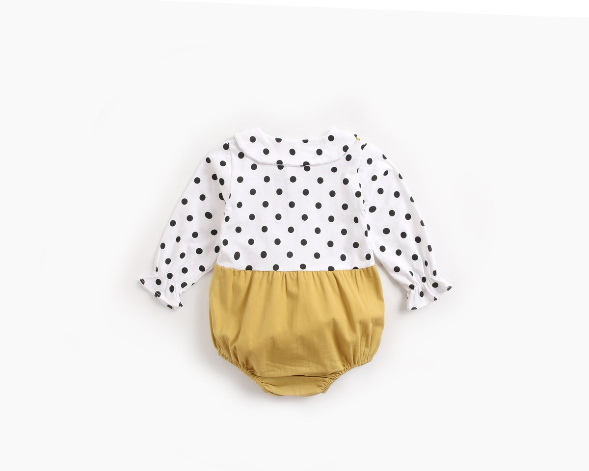 Baby Girl Polka Dot Pattern Doll Collar Design Fake Two Piece Backless Long Sleeve Onesies-2