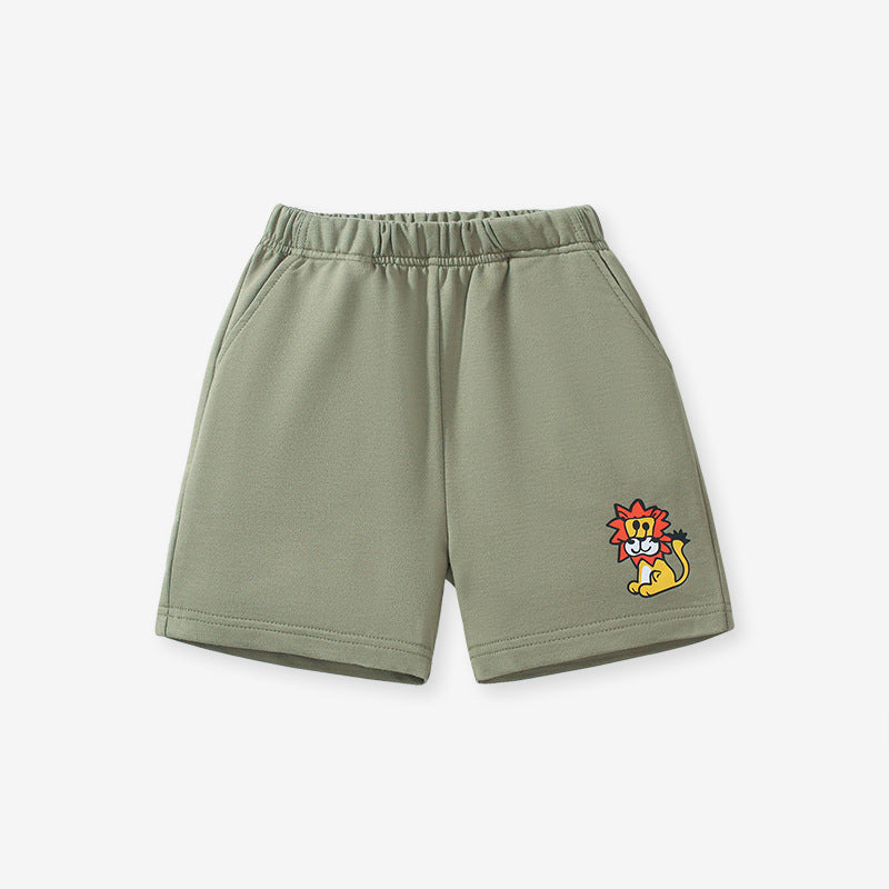 Boys Solid Soft Cotton Casual Style Shorts With Cartoon Logo-0