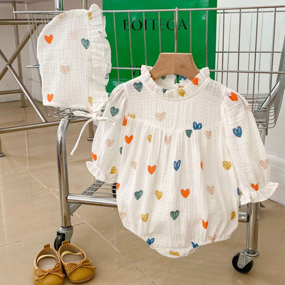 Autumn Heart Pattern Triangle Onesies With Hat-2