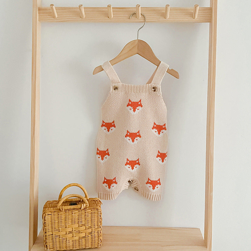 Summer Baby New Design Fox Pattern Sleeveless Strap Rompers-2